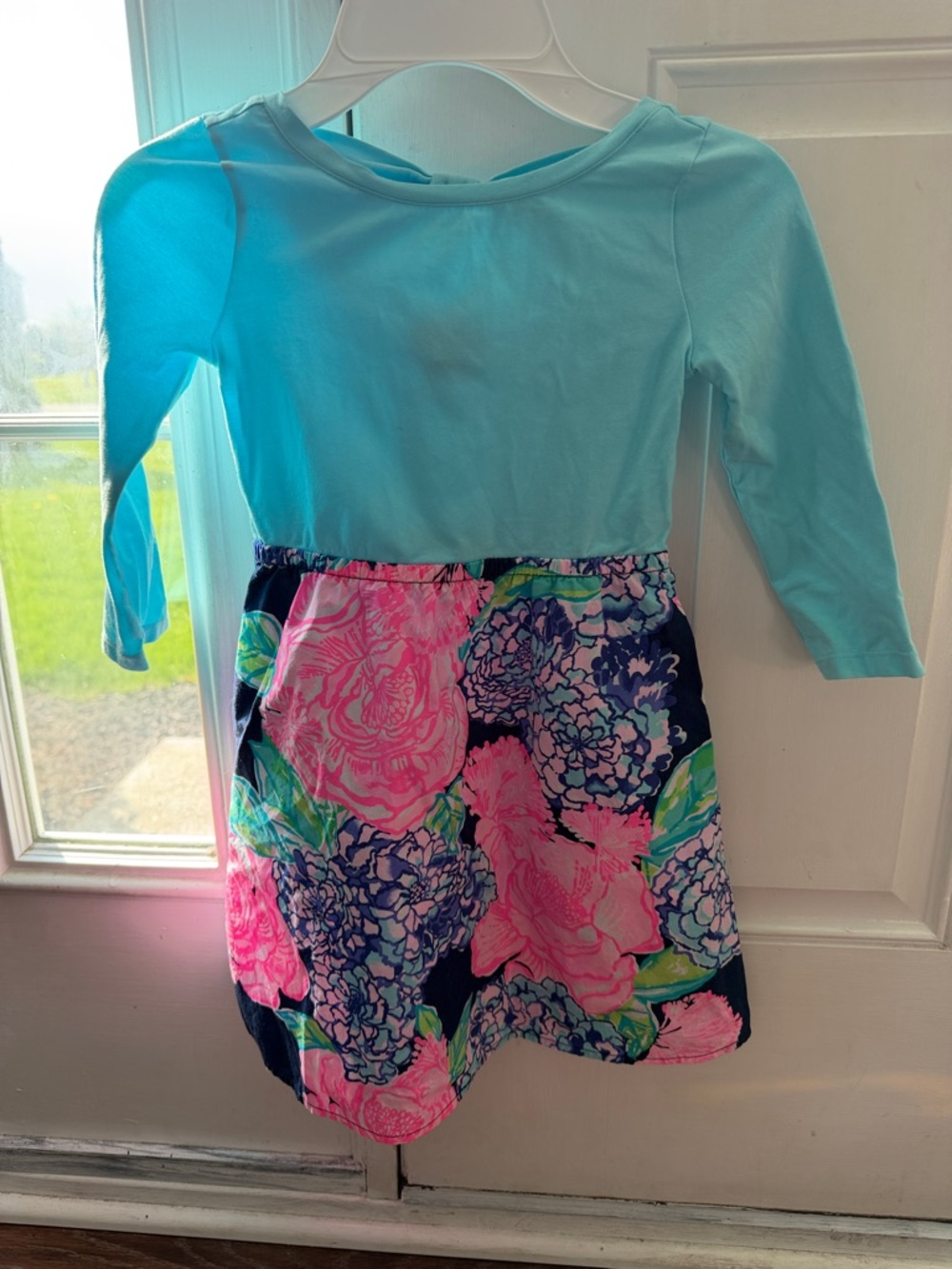 Lilly Pulitzer Aqua Top with Pink & Navy Floral Skirt
